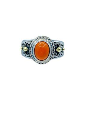 Robert Manse Sterling Silver 18K Fire Opal Ring Size 6 Signed Designer Bali